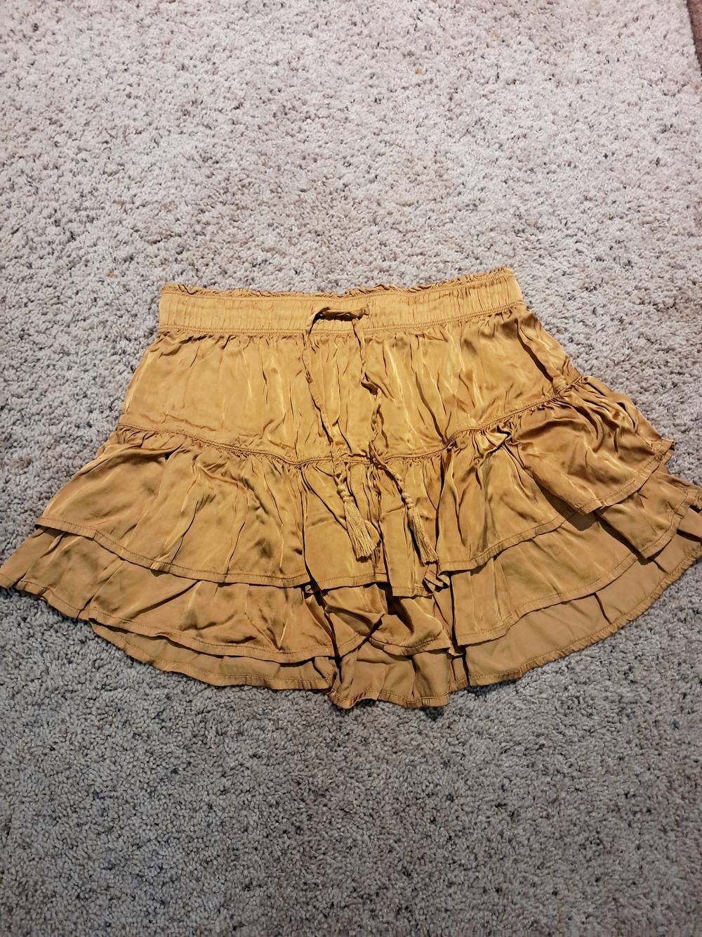 aerie Mustard Tiered Ruffle Mini Skirt In Medium